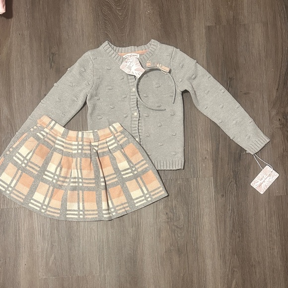 Other - Gray Cardigan and Plaid Skirt Set with Headband 5/6